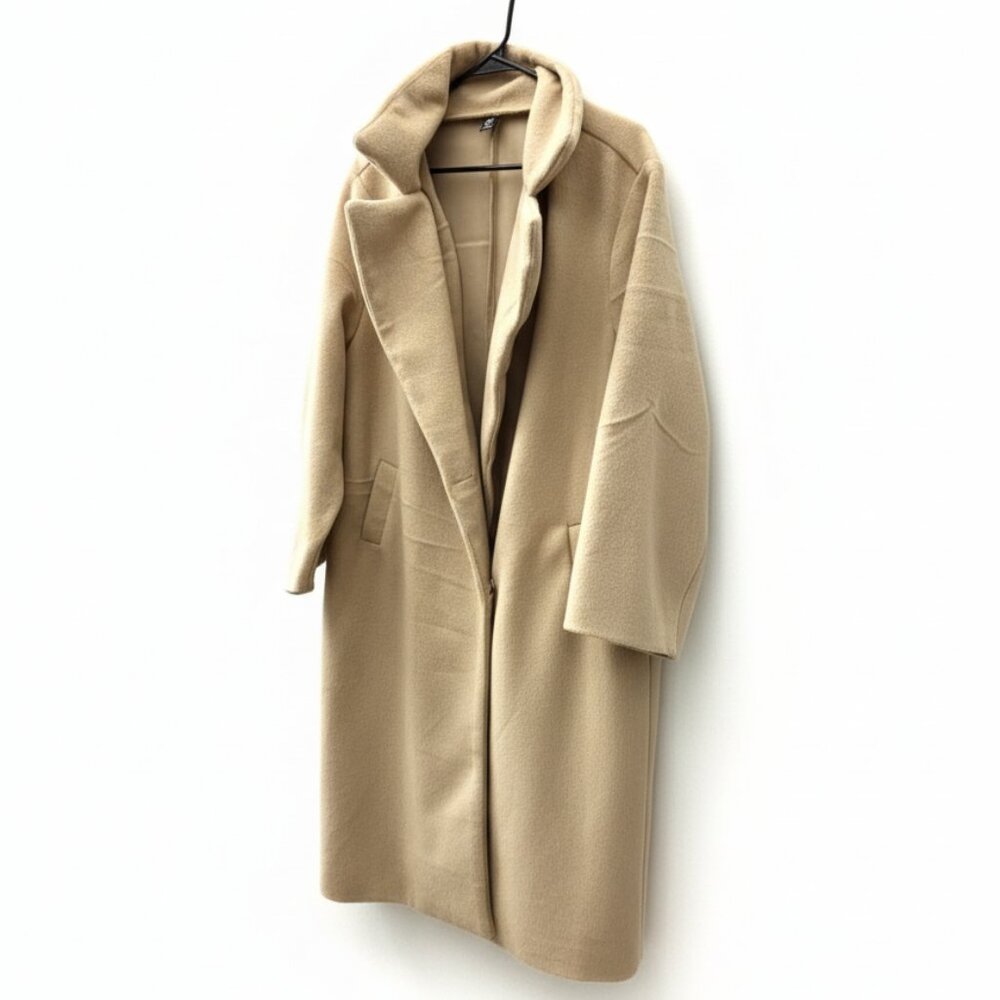 Trendy long winter beige coat
